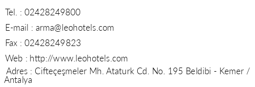 Leo Hotels Arma telefon numaralar, faks, e-mail, posta adresi ve iletiim bilgileri